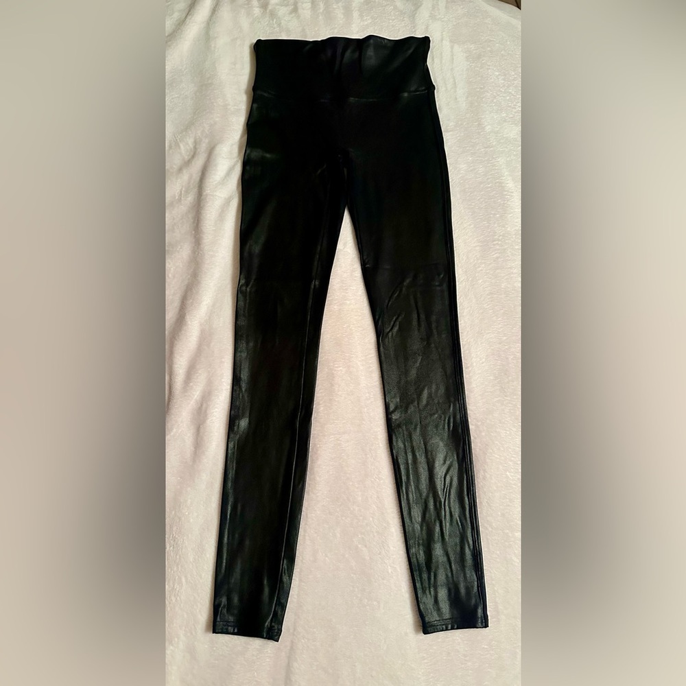 SPANX Black High-Waist Faux Leather Leggings Size Large Tall NWOT